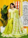 Loto Pata Soft Dirty Yellow Jamdani Sari