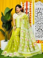 Loto Pata Soft Dirty Yellow Jamdani Sari