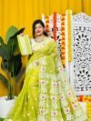 Loto Pata Soft Dirty Yellow Jamdani Sari