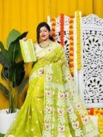 Loto Pata Soft Dirty Yellow Jamdani Sari