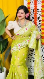 Loto Pata Soft Dirty Yellow Jamdani Sari