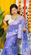 Loto Pata Soft Dusky Blue Jamdani Sari