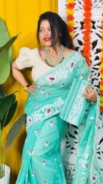 Loto Pata Soft Persian Green Jamdani Sari