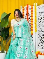 Loto Pata Soft Persian Green Jamdani Sari