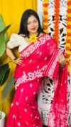 Loto Pata Soft Pink Red Jamdani Sari