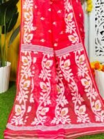 Loto Pata Soft Pink Red Jamdani Sari