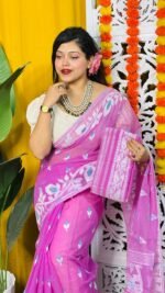 Loto Pata Soft Purplish Pink Jamdani Sari