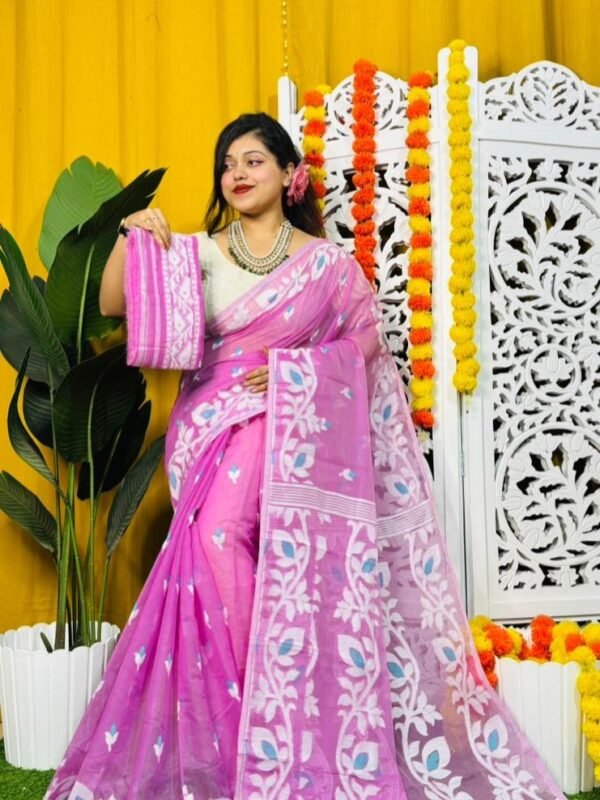 Loto Pata Soft Purplish Pink Jamdani Sari