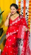 Loto Pata Soft Red Jamdani Sari
