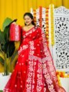 Loto Pata Soft Red Jamdani Sari