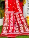 Loto Pata Soft Red Jamdani Sari