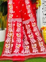 Loto Pata Soft Red Jamdani Sari