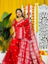 Loto Pata Soft Red Jamdani Sari