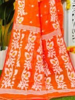 Loto Pata Soft Tomato Red Jamdani Sari