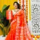Loto Pata Soft Tomato Red Jamdani Sari