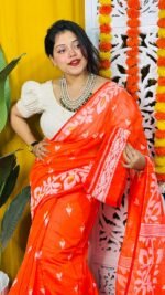 Loto Pata Soft Tomato Red Jamdani Sari