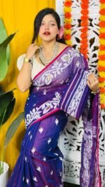 Loto Pata Soft Violent Violet Jamdani Sari