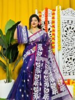 Loto Pata Soft Violent Violet Jamdani Sari