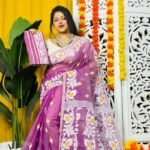 Loto Pata Soft Warm Purple Jamdani Sari