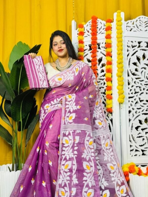 Loto Pata Soft Warm Purple Jamdani Sari