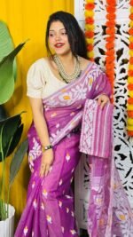 Loto Pata Soft Warm Purple Jamdani Sari