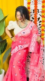 Loto Pata Soft Watermelon Jamdani Sari