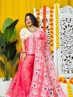 Loto Pata Soft Watermelon Jamdani Sari