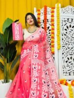 Loto Pata Soft Watermelon Jamdani Sari