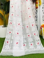 Loto Pata Soft White Jamdani Sari