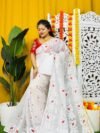 Loto Pata Soft White Jamdani Sari