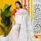 Loto Pata Soft White Jamdani Sari