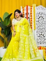 Loto Pata Soft Yellow Jamdani Sari