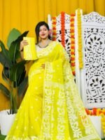 Loto Pata Soft Yellow Jamdani Sari