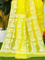 Loto Pata Soft Yellow Jamdani Sari