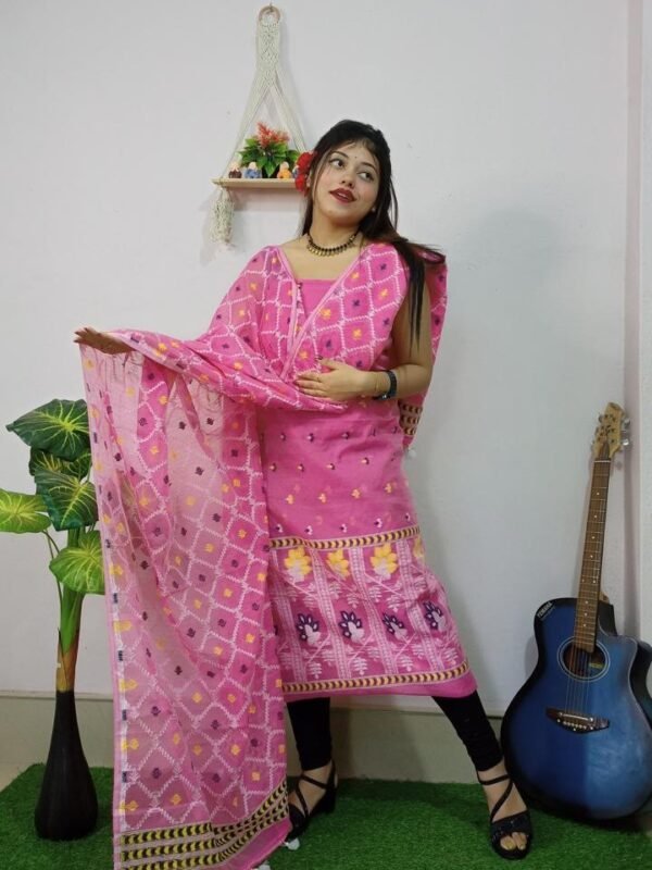 Pata Bahar Bashful Pink Unstitched 2 Piece Jamdani Suit Set