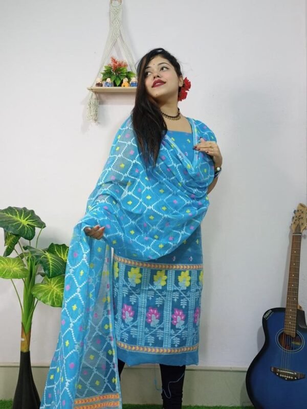 Pata Bahar Picton Blue Unstitched 2 Piece Jamdani Suit Set