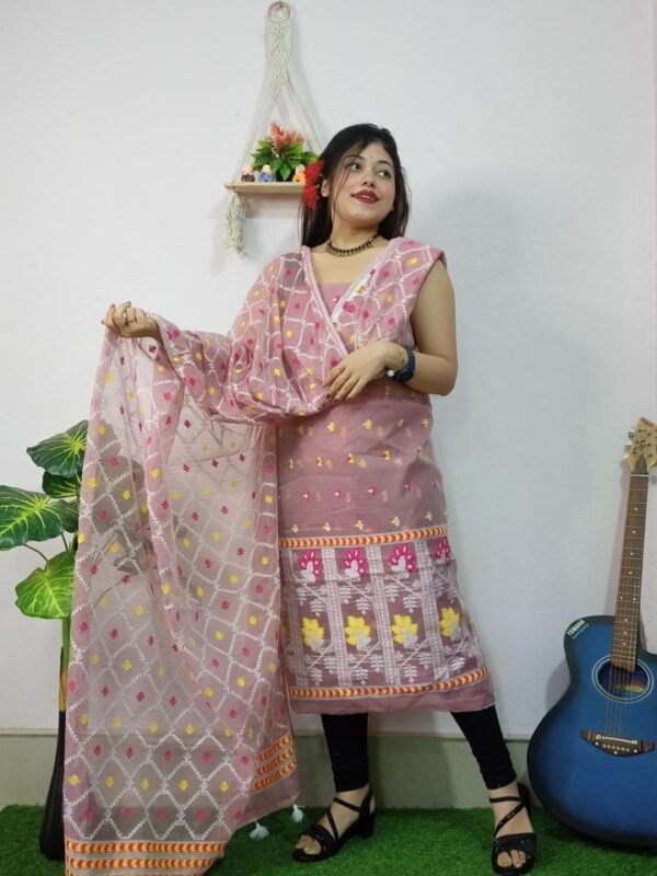 Pata Bahar Rosy Brown Unstitched 2 Piece Jamdani Suit Set