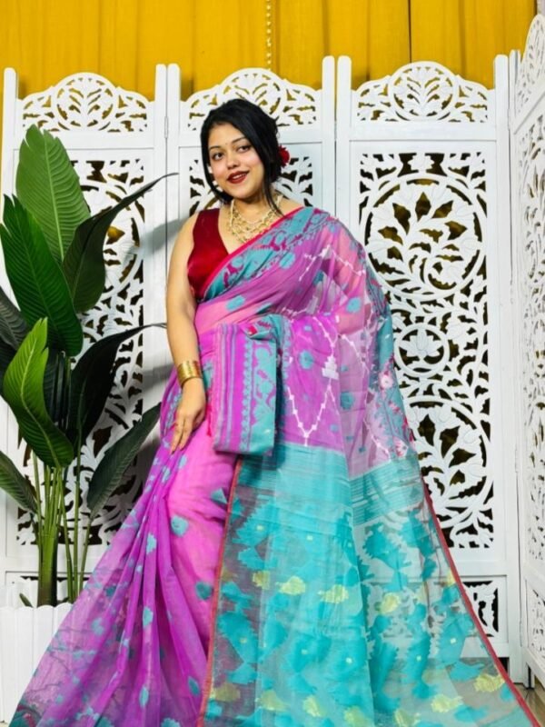 Purplish Pink Soft Korat Buti Jamdani Saree