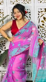 Purplish Pink Soft Korat Buti Jamdani Saree