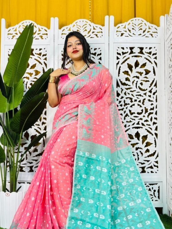 Salmon Pink Soft Buti Korat Jamdani Saree