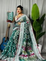 Shiuli Soft Bottle Green Jamdani Sari