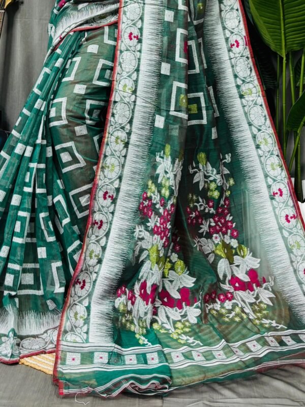 Shiuli Soft Bottle Green Jamdani Sari