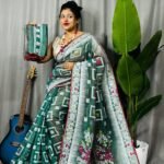 Shiuli Soft Bottle Green Jamdani Sari