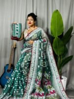 Shiuli Soft Bottle Green Jamdani Sari