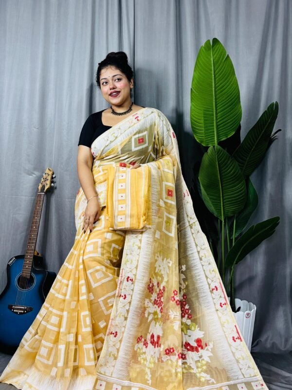 Shiuli Soft Deep Cream Jamdani Sari