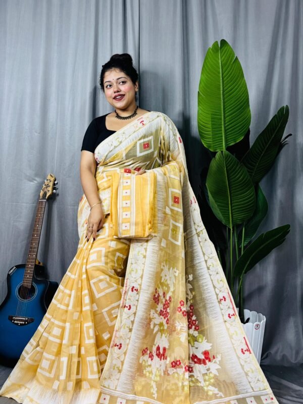 Shiuli Soft Deep Cream Jamdani Sari