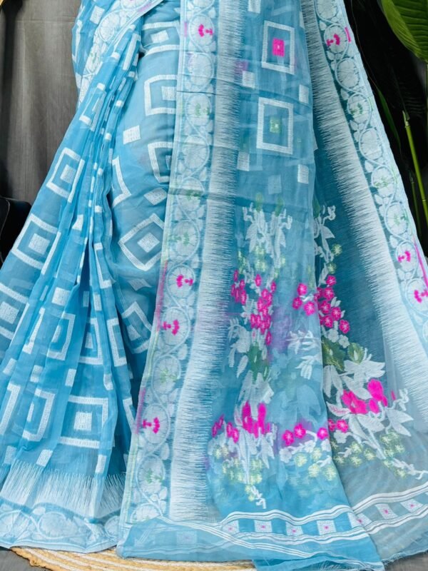 Shiuli Soft Dirty Blue Jamdani Sari