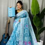 Shiuli Soft Dirty Blue Jamdani Sari