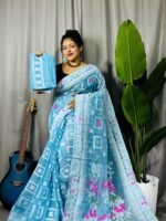 Shiuli Soft Dirty Blue Jamdani Sari