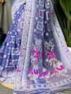 Shiuli Soft Dusky Blue Jamdani Sari